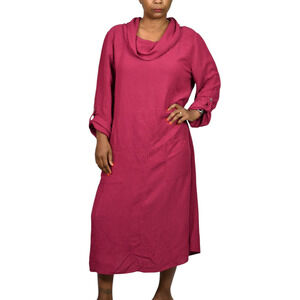 Soft Surroundings Everly Dress Red Crinkled Gauze Maxi Caftan Long Tab Sleeve XL
